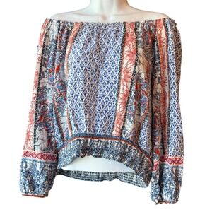 LILY RAIN Off Shoulder Long‎ Sleeve Blouson Peasant Blouse Top Multicolor Large